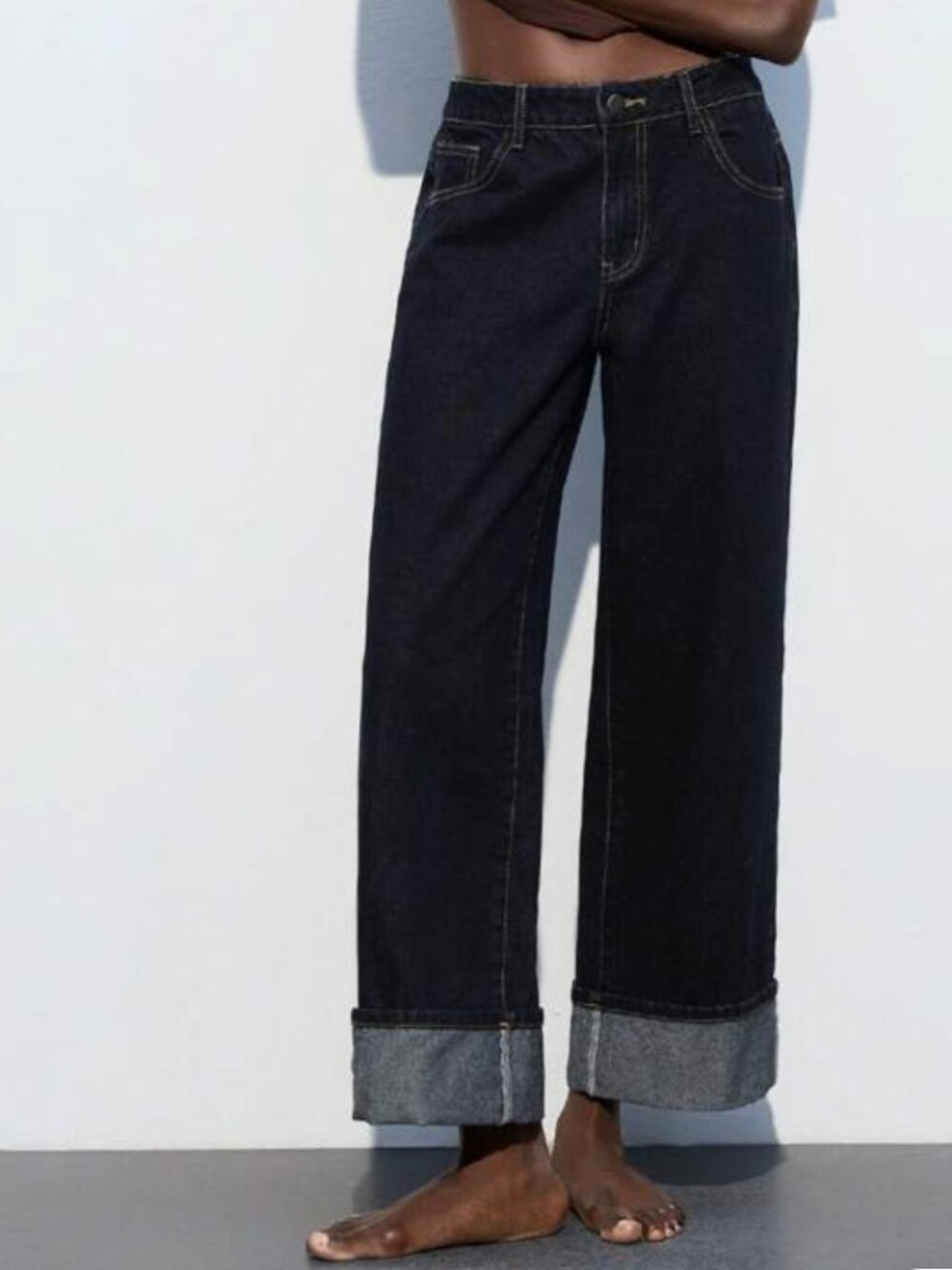Maija Women's Vintage Washed Blue Straight Leg 7/8 Jeans, Cuffed Hem